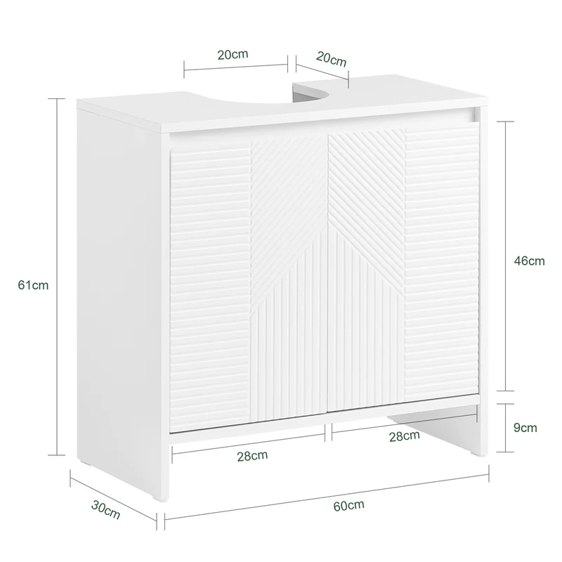 SoBuy BZR157-W Meuble sous Lavabo avec Étagères Ajustables, Résistant à l’Humidité, pour Salle de Bain et WC, Rangement Optimisé – L60×P30×H61 cm, MDF, Blanc