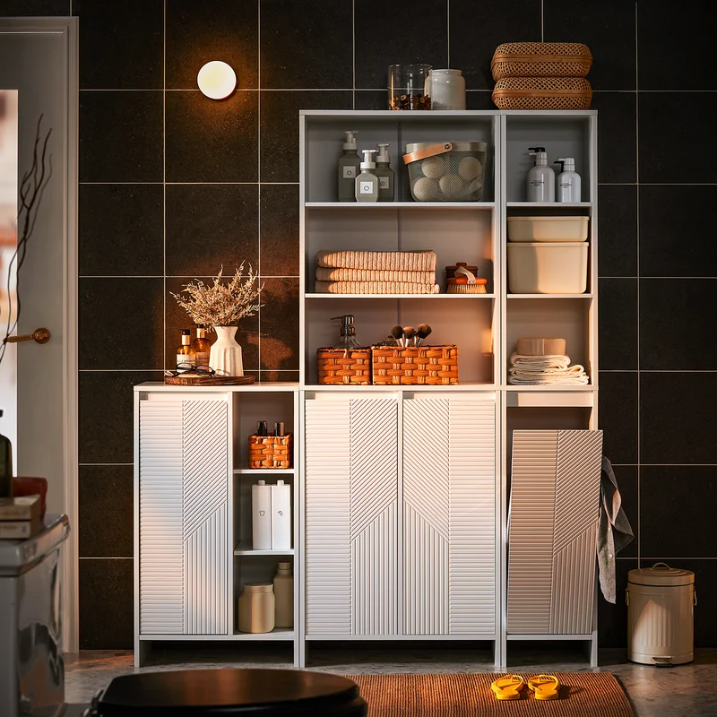 SoBuy BZR156-W Meuble Salle de Bain avec Panier à Linge – Colonne Rangement WC étroite avec Porte Abattante et Étagères Ouvertes, 86x50x30cm, Blanc