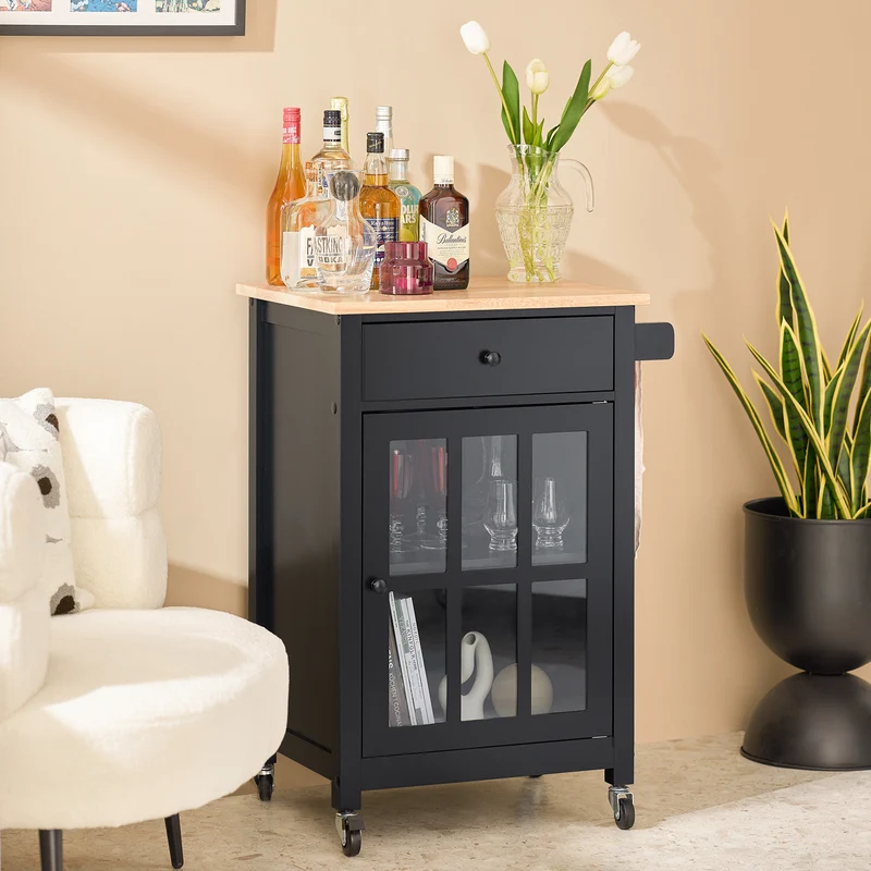 SoBuy FKW98-SCH Chariot de Service Desserte de Cuisine à roulettes Meuble de Rangement pour Cuisine et Salon L63xP46xH88cm - Noir