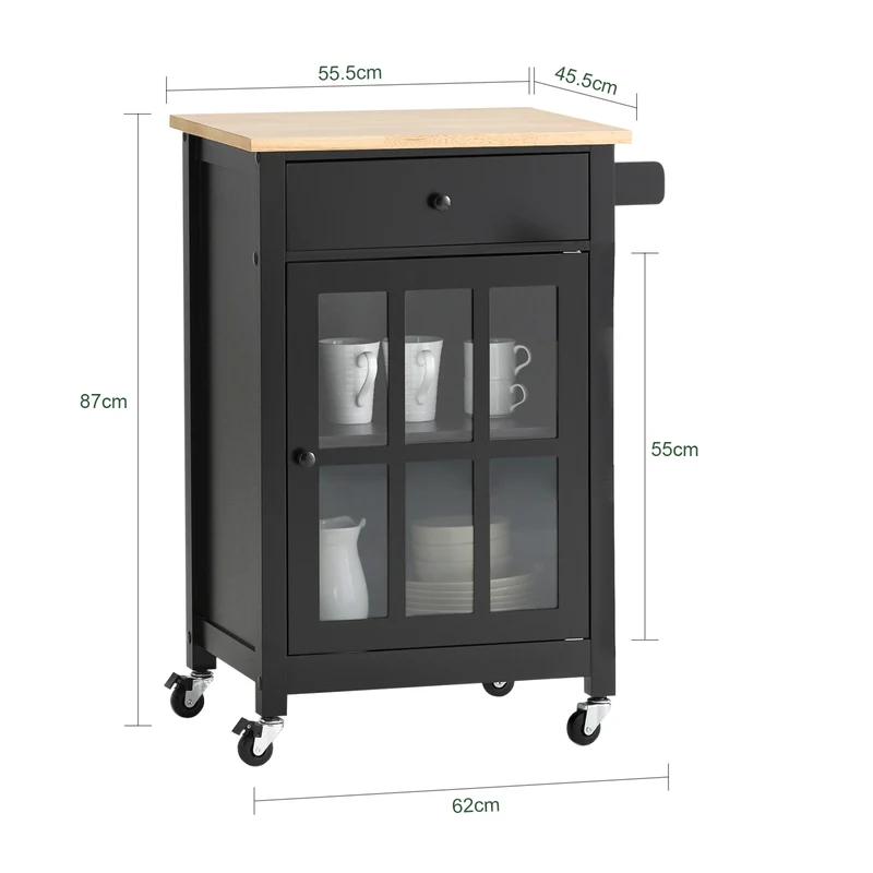 SoBuy FKW98-SCH Chariot de Service Desserte de Cuisine à roulettes Meuble de Rangement pour Cuisine et Salon L63xP46xH88cm - Noir