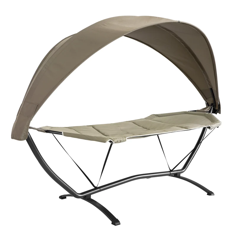 SoBuy OGS51-BR Hamac de Jardin avec Support et Pare-Soleil Bain de Soleil Transat Suspendu