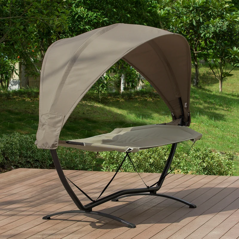 SoBuy OGS51-BR Hamac de Jardin avec Support et Pare-Soleil Bain de Soleil Transat Suspendu