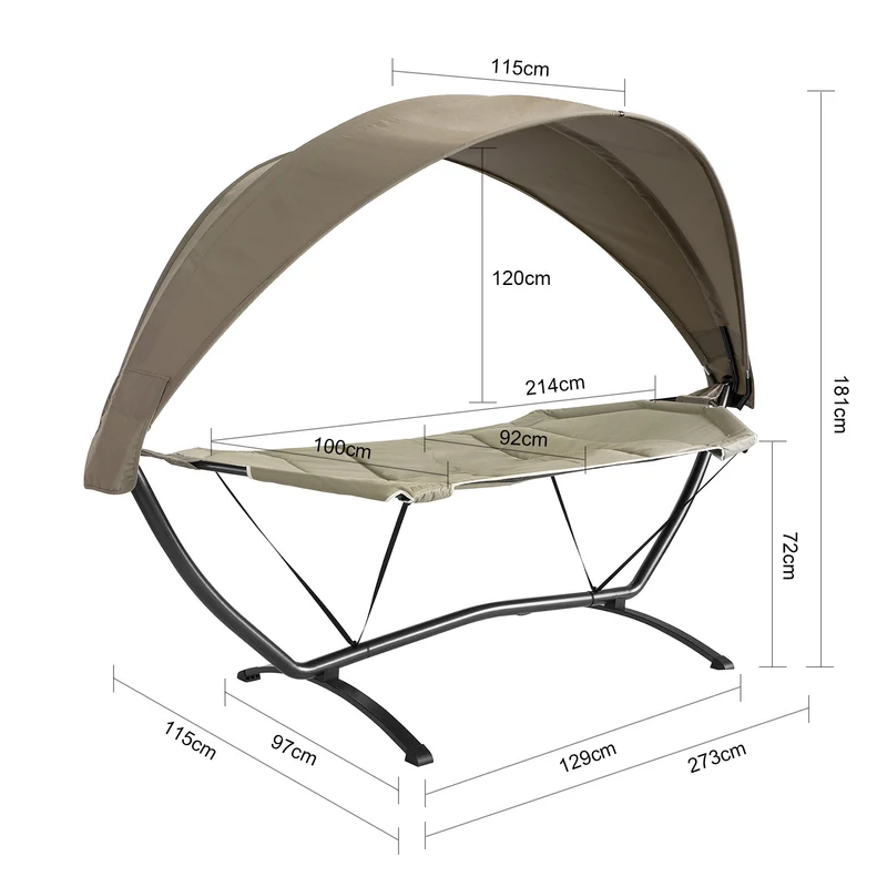 SoBuy OGS51-BR Hamac de Jardin avec Support et Pare-Soleil Bain de Soleil Transat Suspendu