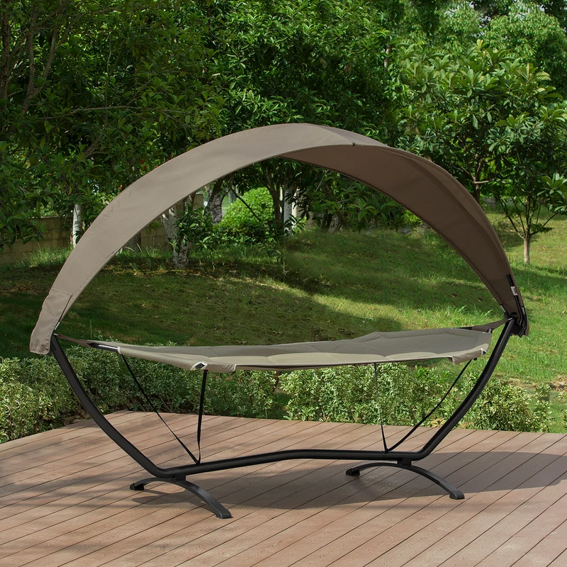 SoBuy OGS51-BR Hamac de Jardin avec Support et Pare-Soleil Bain de Soleil Transat Suspendu