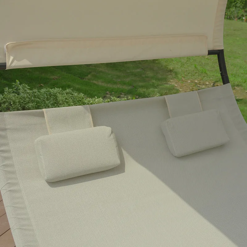 SoBuy OGS50-MI Double Chaise Longue, Transat à Bascule 2 Places, avec Toit Pare-soleil, Dossier et Coussin