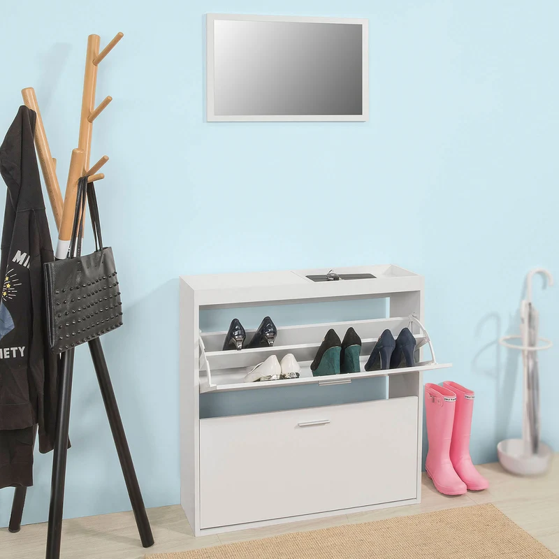 SoBuy FSR61-W Ensemble de Meuble d’entreé Miroir Mural et Commode Armoire à Chaussures