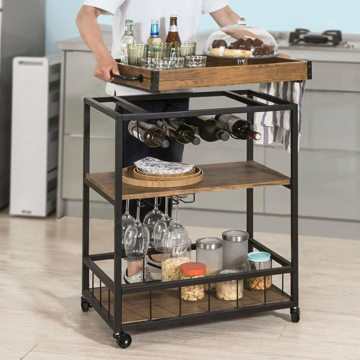 SoBuy FKW56-N Chariot de Service Desserte à roulettes Chariot Commode Roulant