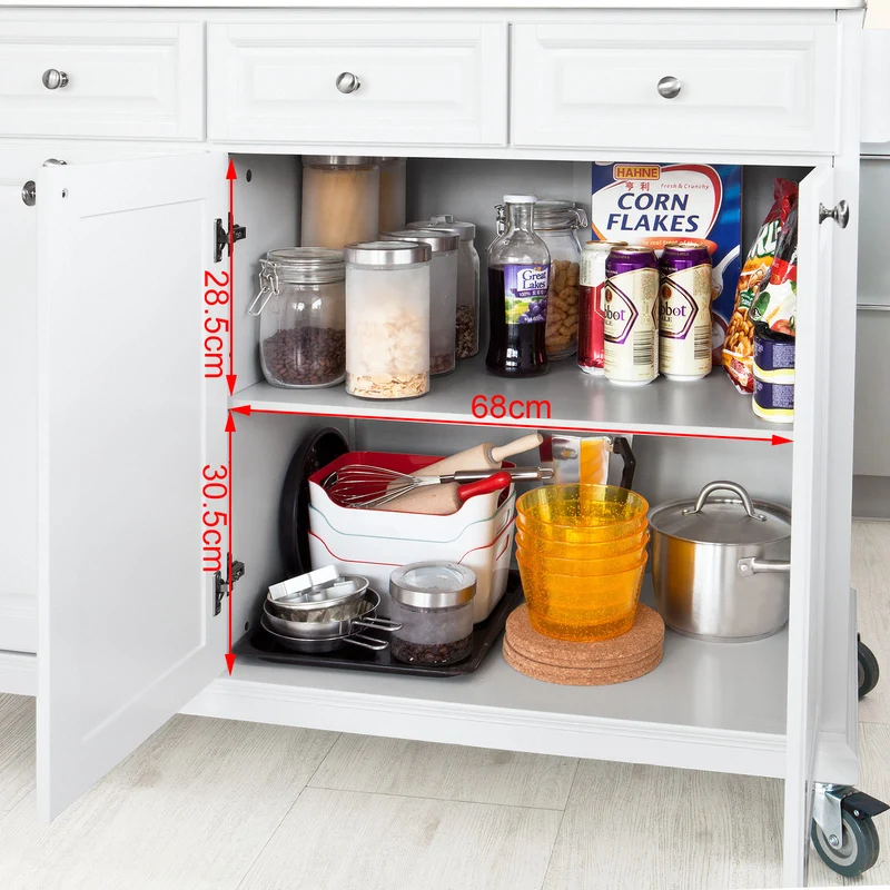 SoBuy FKW33-W Desserte de Cuisine à Roulettes XXL avec Plan de Travail INOX, 3 Tiroirs et Système de Tri des Déchets, Charge 50 kg – 133x48x95 cm, Blanc