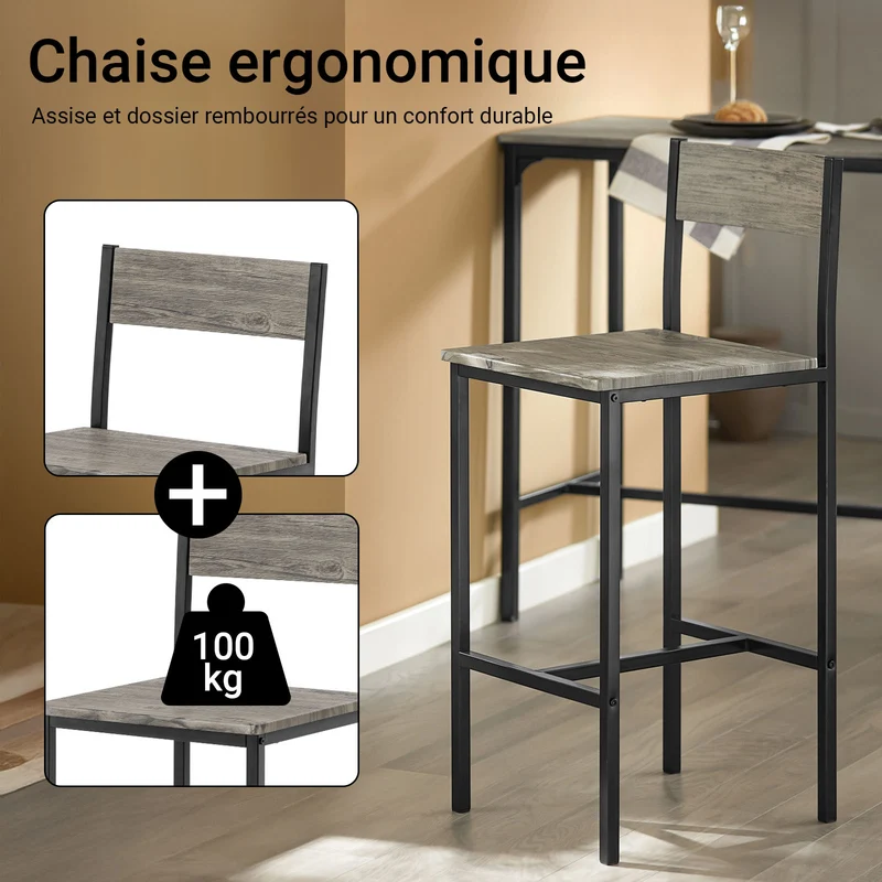 SoBuy OGT14-N Ensemble Table Haute avec 1 Table et 4 Tabourets, Format Gain de Place, pour Cuisine et Salle à Manger, Design Fonctionnel, Pratique – Naturel
