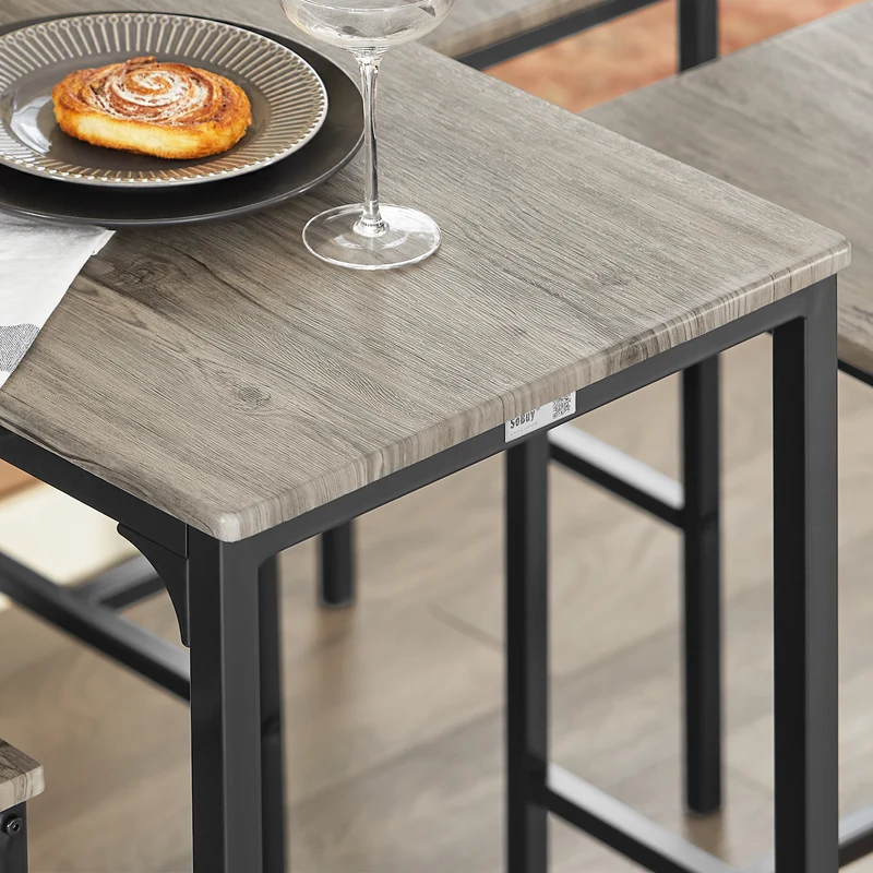 SoBuy OGT14-N Ensemble Table Haute avec 1 Table et 4 Tabourets, Format Gain de Place, pour Cuisine et Salle à Manger, Design Fonctionnel, Pratique – Naturel