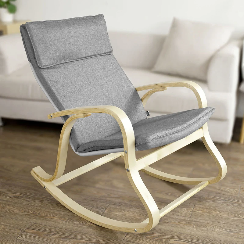 SoBuy FST15-DG Rocking Chair, Fauteuil à bascule, Fauteuil relax, Bouleau Flexible -Gris