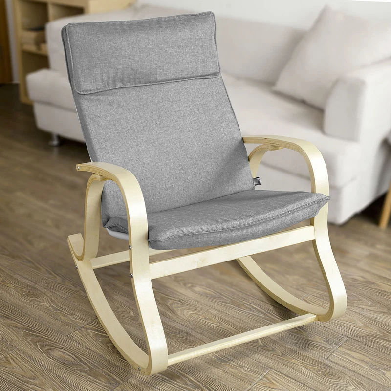 SoBuy FST15-DG Rocking Chair, Fauteuil à bascule, Fauteuil relax, Bouleau Flexible -Gris