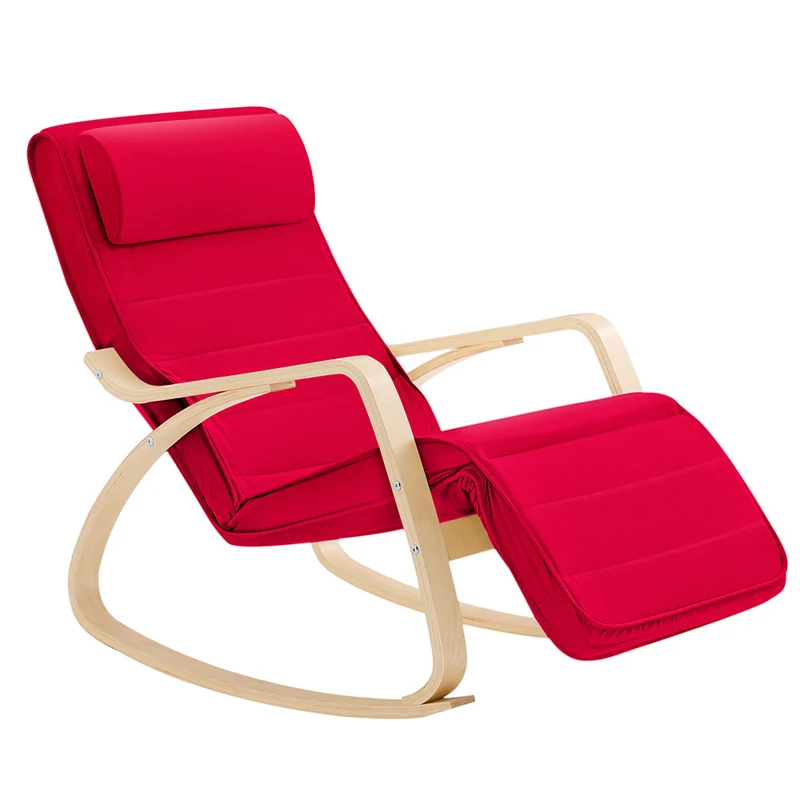 SoBuy FST16-R Rocking Chair, Fauteuil à bascule avec repose-pieds Fauteuil berçante