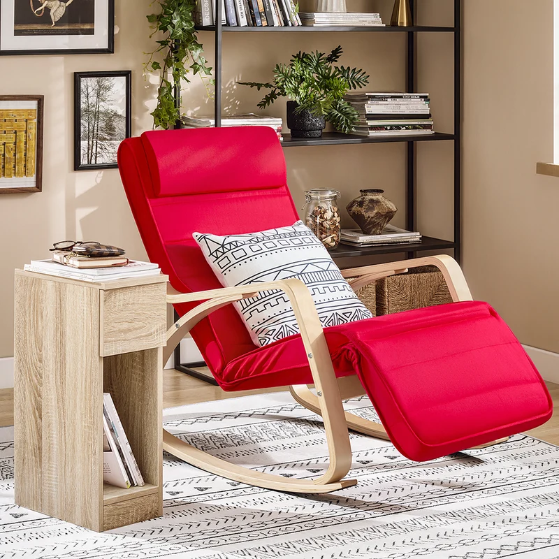 SoBuy FST16-R Rocking Chair, Fauteuil à bascule avec repose-pieds Fauteuil berçante