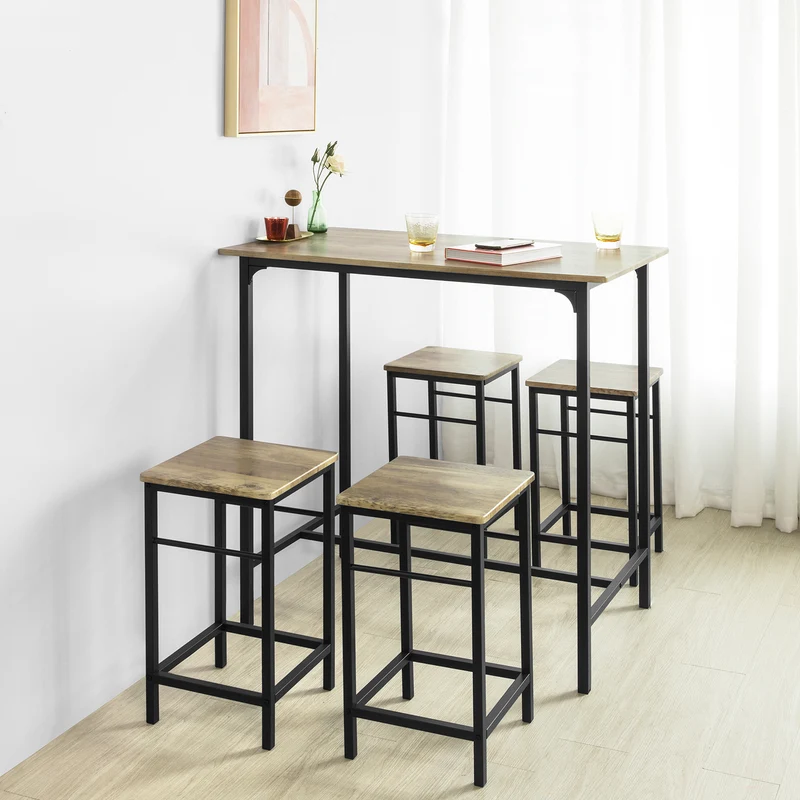 SoBuy OGT11-XL Set de 1 Table + 4 Tabourets Ensemble Table de Bar bistrot + 4 tabourets avec Repose-Pieds Table Mange-Debout Table Haute Cuisine