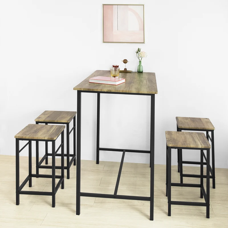 SoBuy OGT11-XL Set de 1 Table + 4 Tabourets Ensemble Table de Bar bistrot + 4 tabourets avec Repose-Pieds Table Mange-Debout Table Haute Cuisine