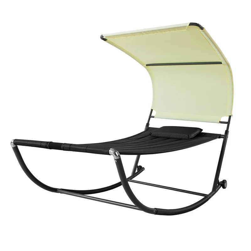SoBuy OGS44-SCH Transat de Jardin Transat à Bascule avec Pare-Soleil et 2 roulettes Chaise Longue