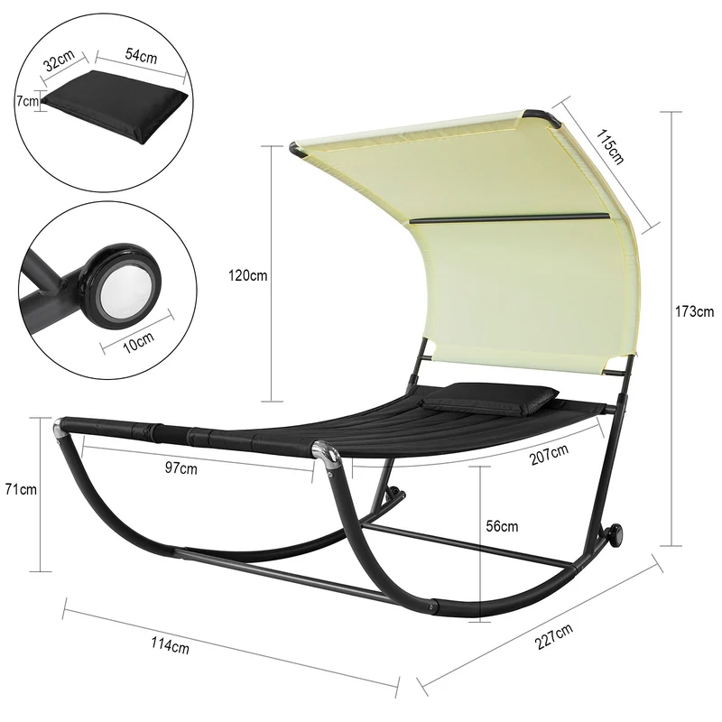 SoBuy OGS44-SCH Transat de Jardin Transat à Bascule avec Pare-Soleil et 2 roulettes Chaise Longue
