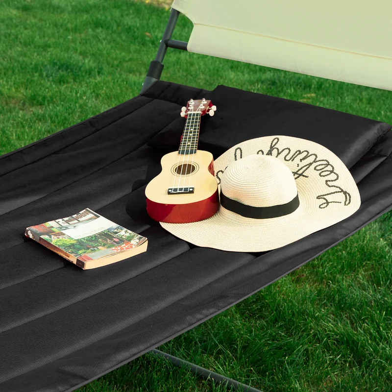 SoBuy OGS44-SCH Transat de Jardin Transat à Bascule avec Pare-Soleil et 2 roulettes Chaise Longue