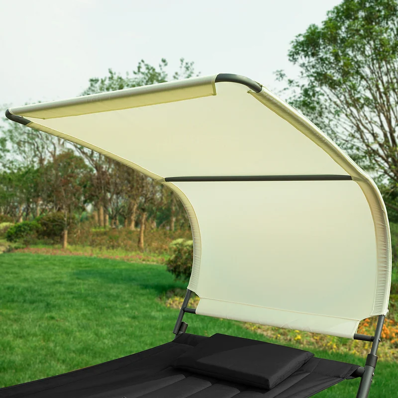 SoBuy OGS44-SCH Transat de Jardin Transat à Bascule avec Pare-Soleil et 2 roulettes Chaise Longue