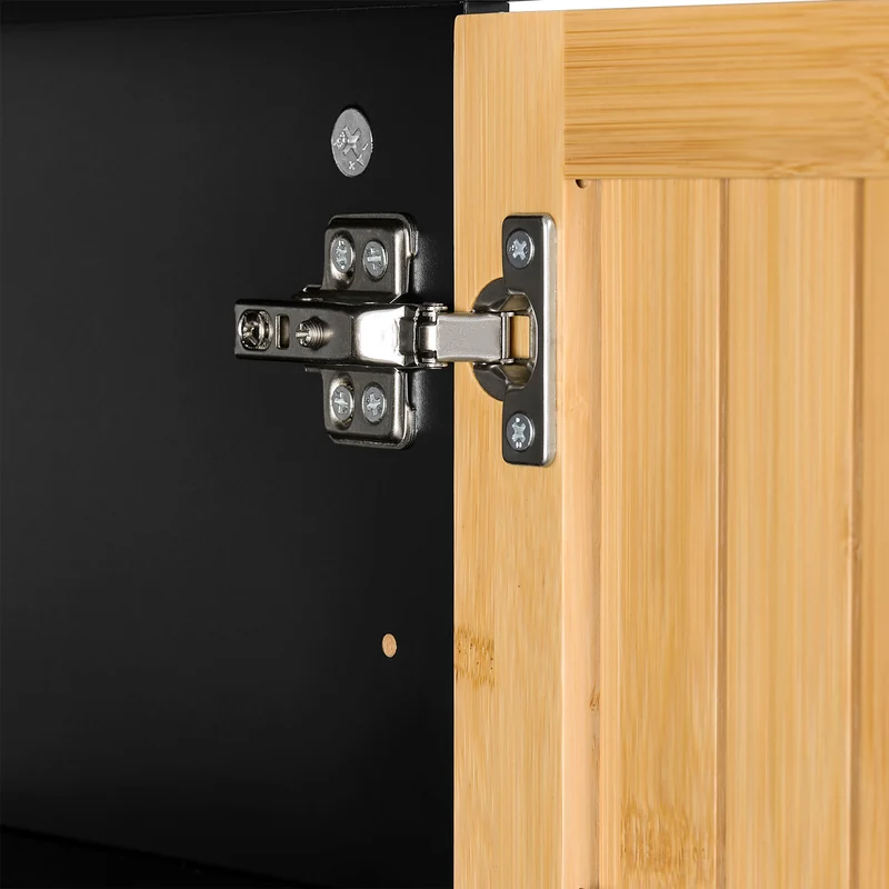 SoBuy BZR202-SCH Meuble sous Lavabo avec Découpe Siphon, Étagère Réglable et Portes en Bambou – L60×P30×H70 cm, MDF E1, Pieds Métal, Noir