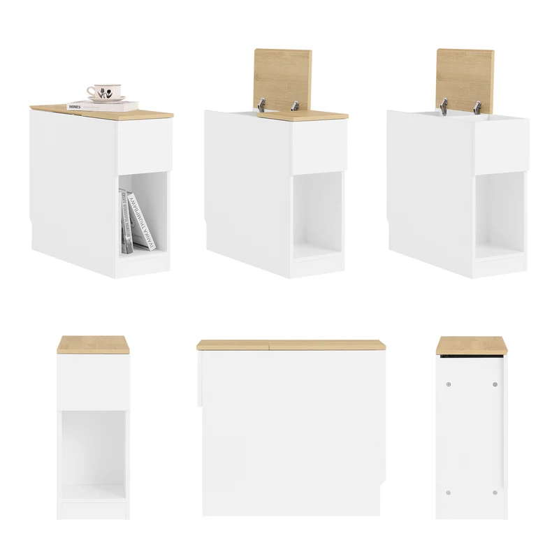 SoBuy FBT162-WN Table d'Appoint Étroite 65×25×60 cm – 1 Compartiment, 2 Tiroirs, Charnières Silencieuses, Blanc et Naturel