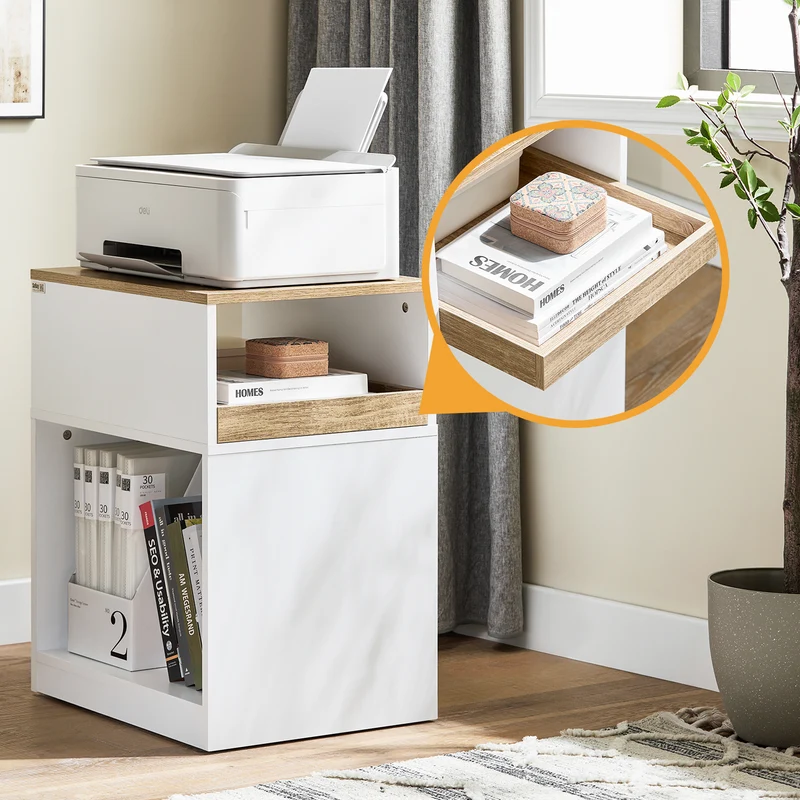 SoBuy ASK08-WN Caisson de Bureau Mobile – 1 Tiroir, 2 Compartiments, Plateau 40×50 cm – 40×50×65 cm, Blanc et Bois