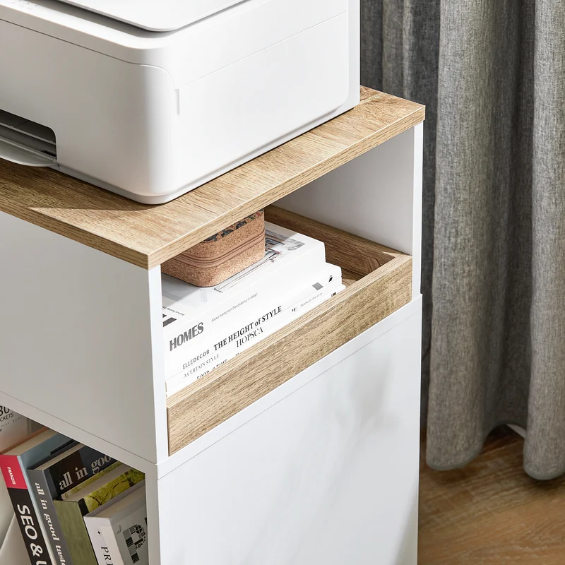 SoBuy ASK08-WN Caisson de Bureau Mobile – 1 Tiroir, 2 Compartiments, Plateau 40×50 cm – 40×50×65 cm, Blanc et Bois