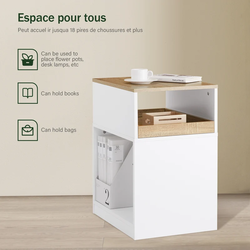 SoBuy ASK08-WN Caisson de Bureau Mobile – 1 Tiroir, 2 Compartiments, Plateau 40×50 cm – 40×50×65 cm, Blanc et Bois