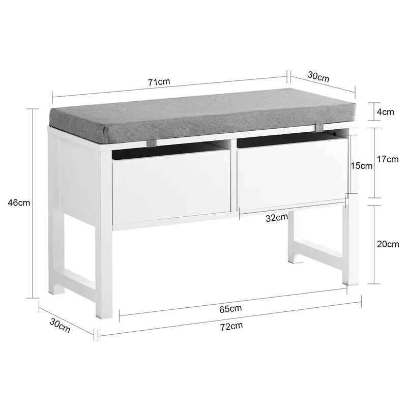 SoBuy FSR88-W Banc à Chaussures avec Coussin Rembourré et Rangement pour Entrée Couloir – 72x30x46 cm, Blanc