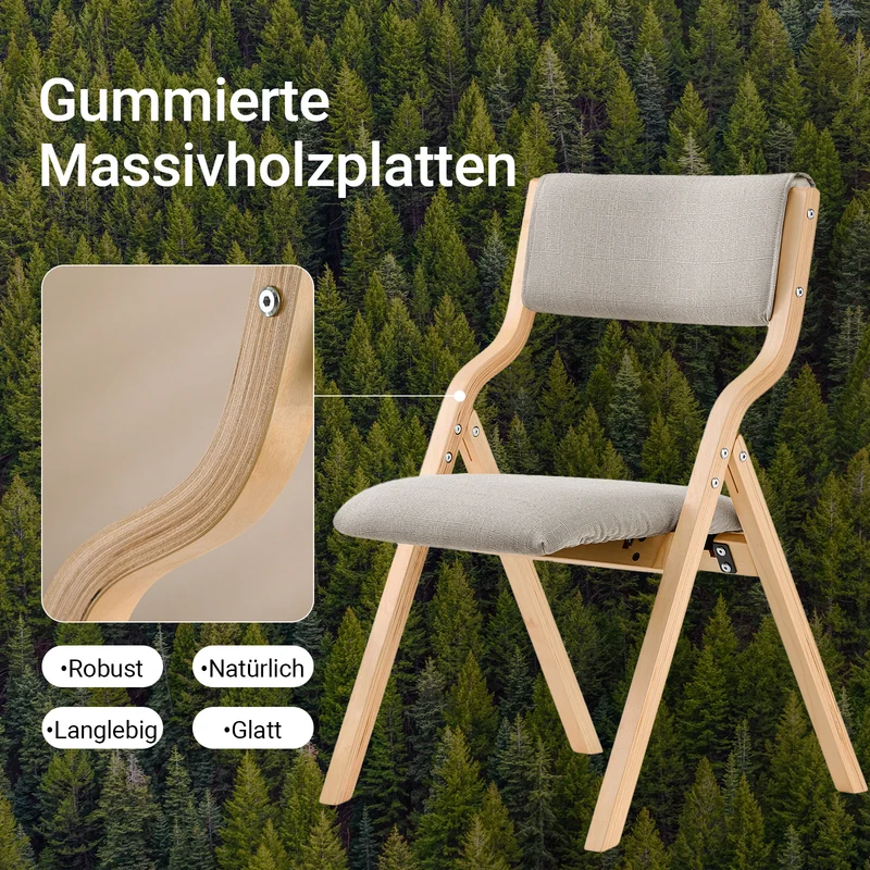 SoBuy FST40-HG Chaise Pliante Confortable en Bois – Housse Amovible Lavable – Naturel