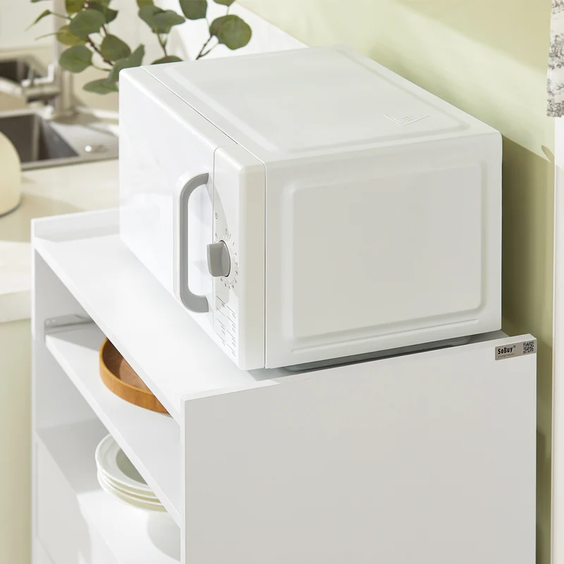 SoBuy FSB09-W Chariot de Cuisine sur Roulettes avec Plan de Travail Extensible – Meuble Micro-Ondes, 2 Étagères, Tiroir, Blanc, 40×59×92 cm