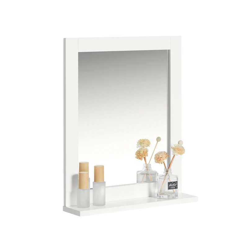 SoBuy FRG129-W Armoire Murale Salle de Bain avec Miroir, Format Compact, pour Salle de Bain et WC, Rangement Optimisé, Usage Quotidien – L40×P10×H49 cm, Blanc