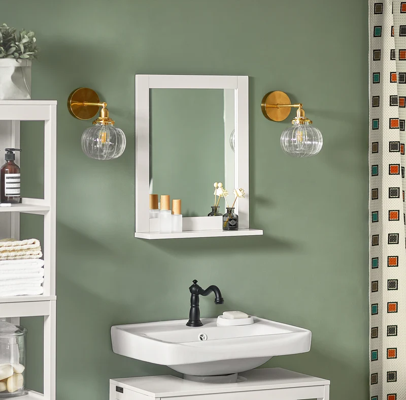 SoBuy FRG129-W Armoire Murale Salle de Bain avec Miroir, Format Compact, pour Salle de Bain et WC, Rangement Optimisé, Usage Quotidien – L40×P10×H49 cm, Blanc
