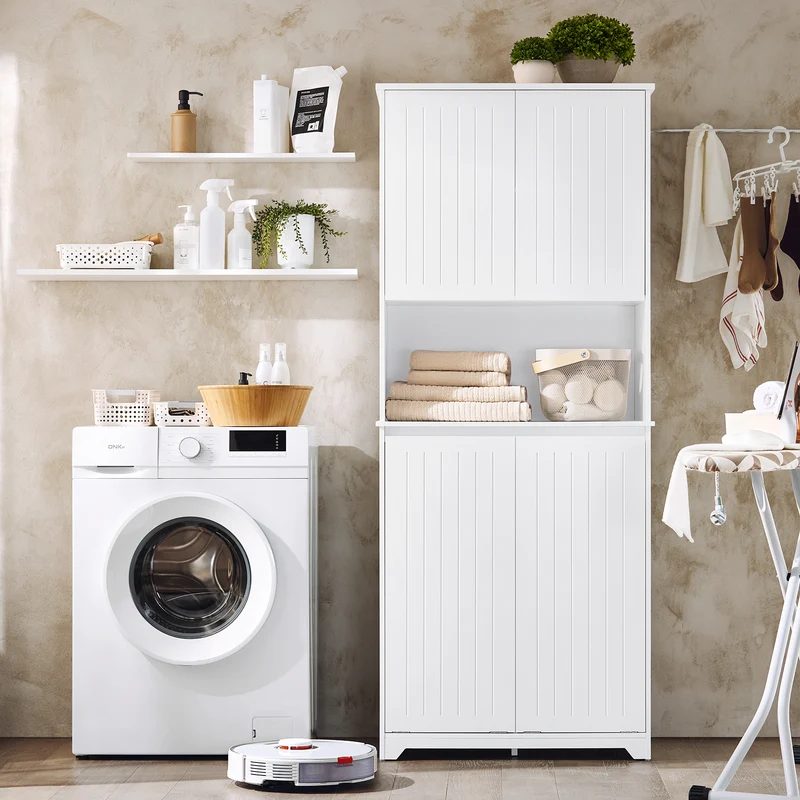 SoBuy BZR150-W Colonne Salle de Bain avec Paniers à Linge – Meuble Gain de Place 170 cm – Blanc