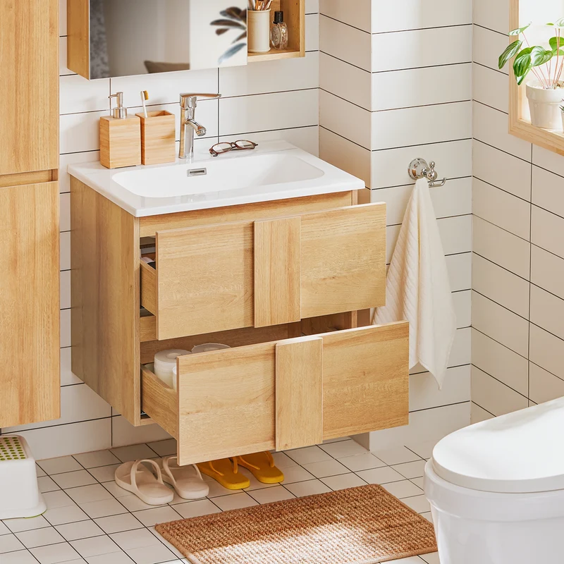 SoBuy BZR172-N Meuble sous Lavabo avec Deux tiroirs Meuble de Rangement Meuble avec lavabo en céramique