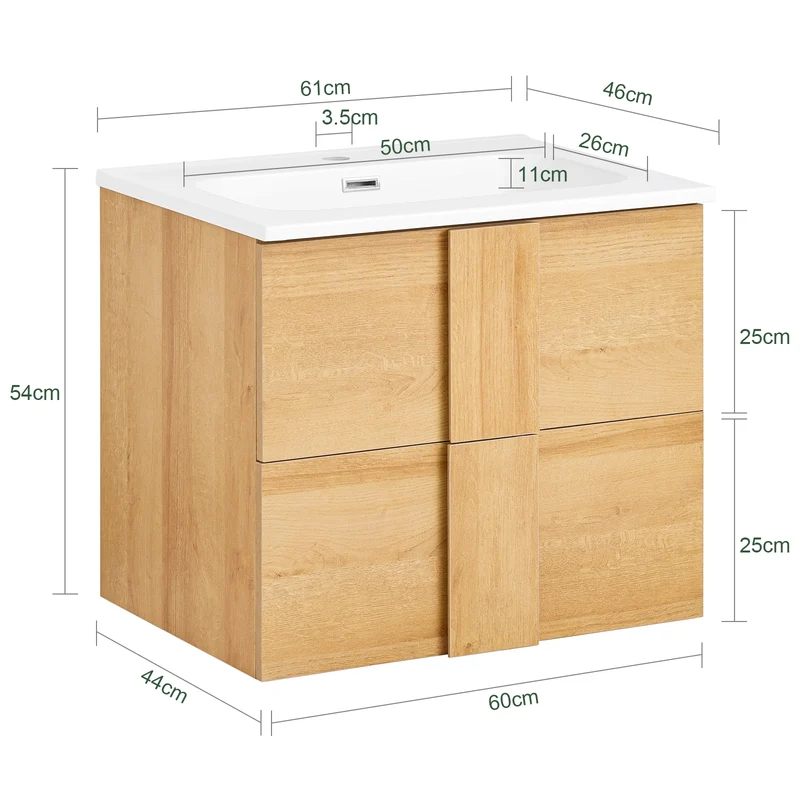 SoBuy BZR172-N Meuble sous Lavabo avec Deux tiroirs Meuble de Rangement Meuble avec lavabo en céramique