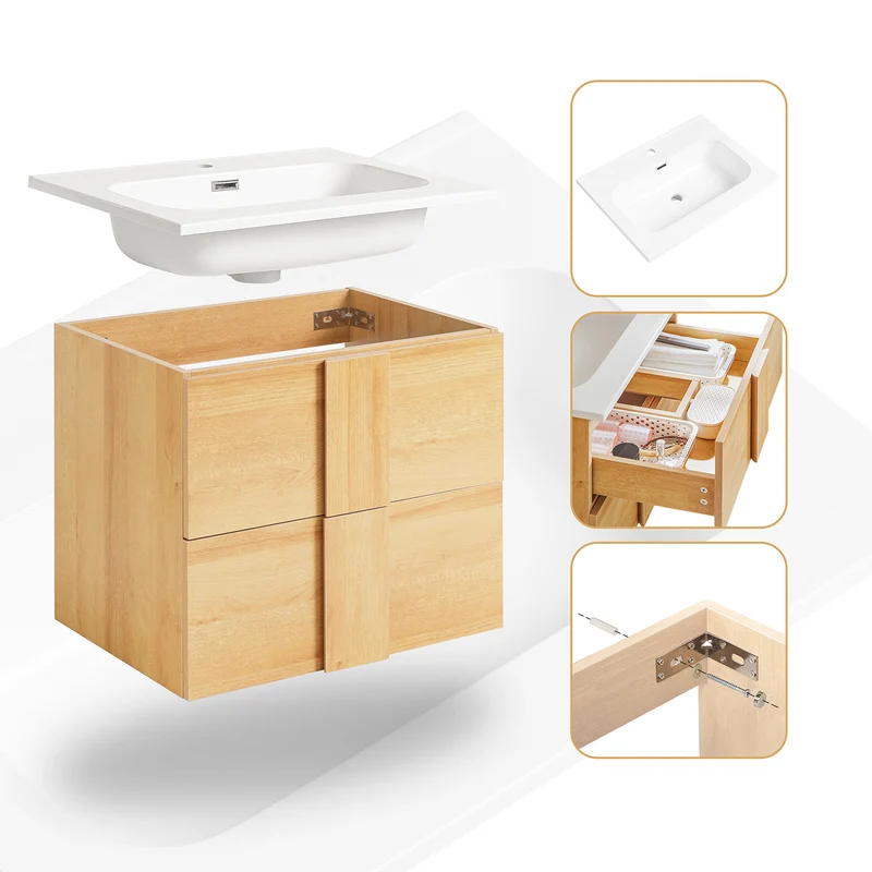 SoBuy BZR172-N Meuble sous Lavabo avec Deux tiroirs Meuble de Rangement Meuble avec lavabo en céramique
