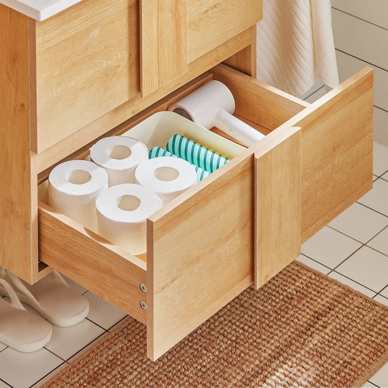 SoBuy BZR172-N Meuble sous Lavabo avec Deux tiroirs Meuble de Rangement Meuble avec lavabo en céramique