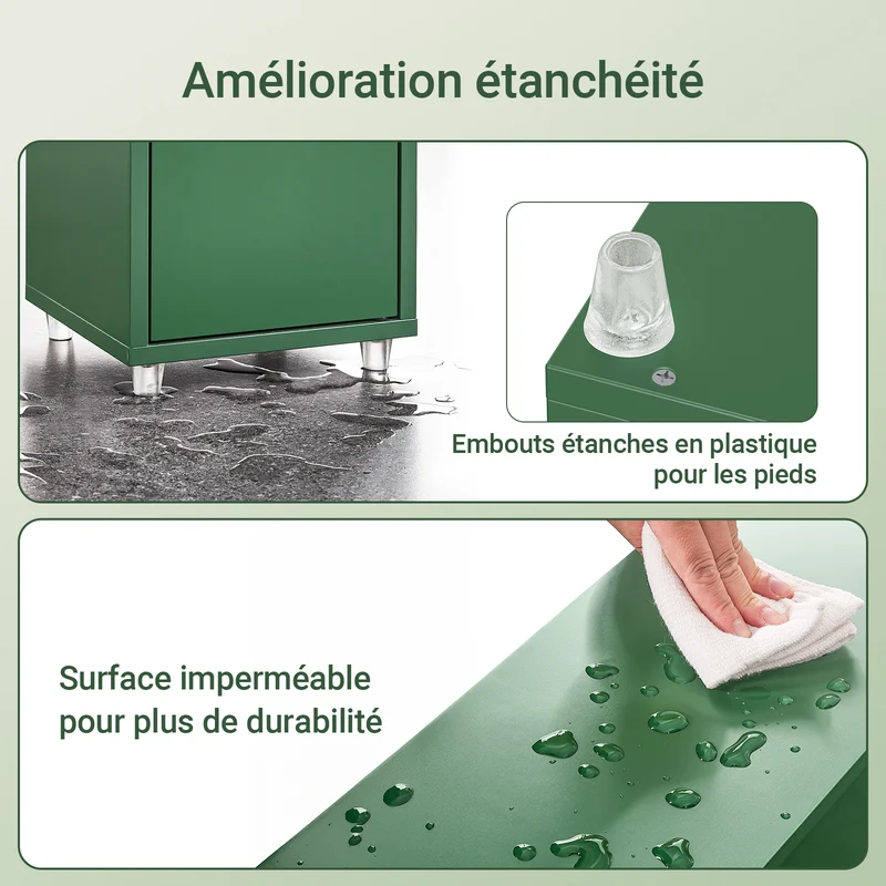 SoBuy BZR34-II-SY Colonne Salle de Bain Vert Foncé 180 cm Ultra-Slim 20 cm avec Tiroir et Étagères Réglables – Anti-Humidité, Anti-Basculement, MDF