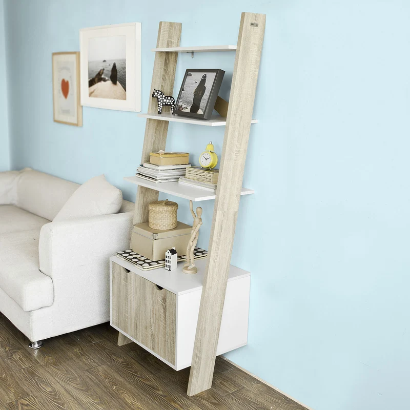 SoBuy FRG110-WN Bibliothèque Étagère de Rangement 4 étagères avec 1 armoire modern