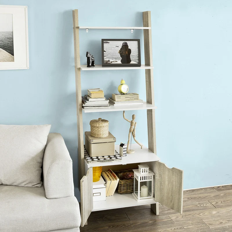SoBuy FRG110-WN Bibliothèque Étagère de Rangement 4 étagères avec 1 armoire modern
