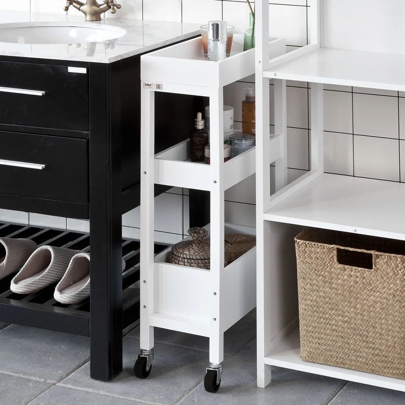 SoBuy FKW49-W Tour de rangement Desserte Chariot de stockage en bois