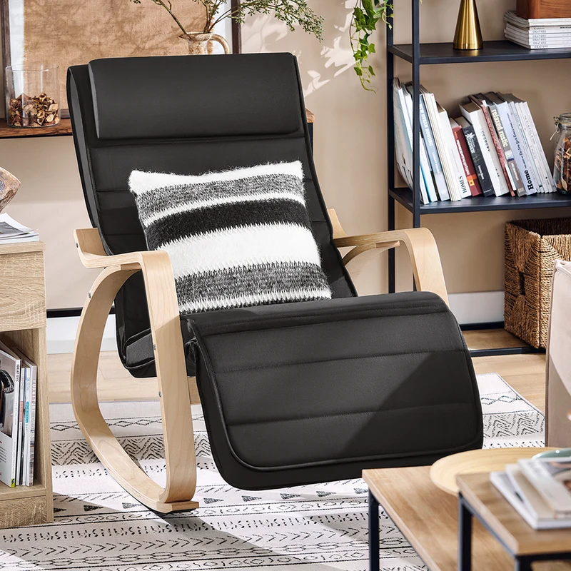 SoBuy FST16-SCH Rocking Chair, Fauteuil à bascule avec repose-pieds réglable design