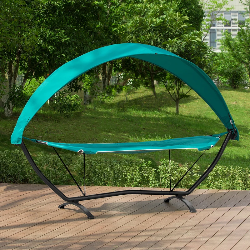 SoBuy OGS51-TB Hamac de Jardin avec Support et Pare-Soleil Bain de Soleil Transat Suspendu
