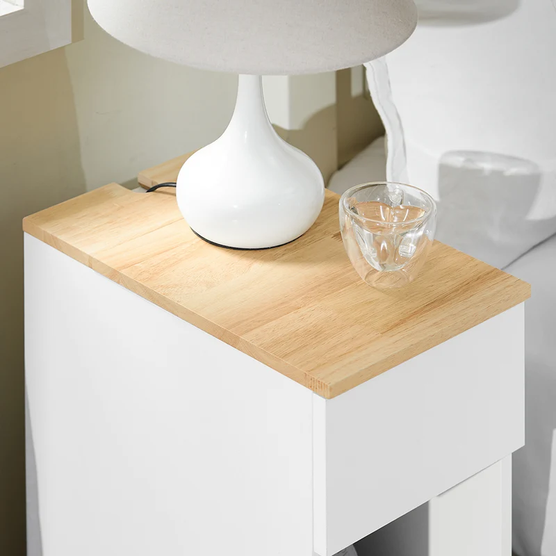 SoBuy FBT111-II-WN Table de Chevet avec Tiroir, Gain de Place, pour Salon et Chambre, Rangement Optimisé, Design Fonctionnel, Compact – L25×P40×H60 cm, Blanc