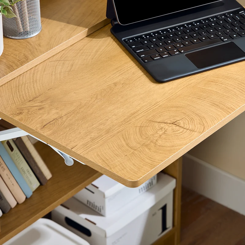 SoBuy FWT92-N Bureau Mural Pliant avec 3 Étagères Intégrées – 64×58×82 cm Déplié, 20 cm Plié, Charge 35 kg, Naturel