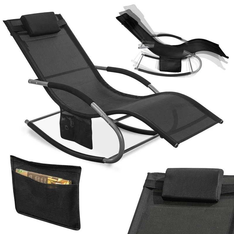 SoBuy OGS28-SCH Chaise Longue de Jardin à Bascule Pliable – Bain de Soleil Confortable 150 kg, Noir