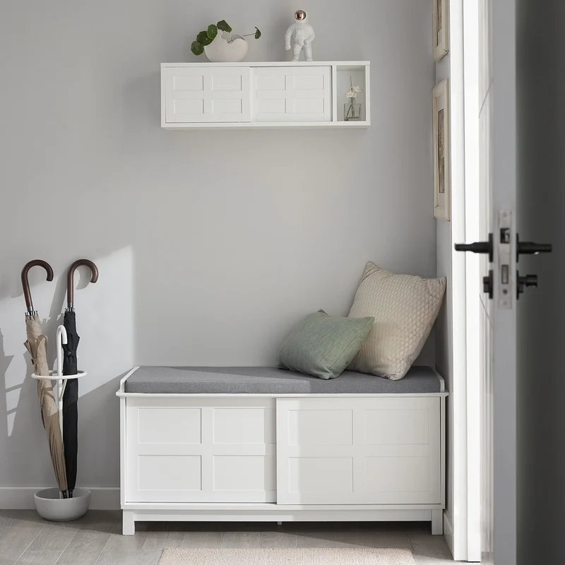 SoBuy FHK18-W Étagère Murale avec 2 Portes Coulissantes, Rangement Optimisé, Design Fonctionnel, Usage Quotidien, Format Pratique – L75×P20×H23 cm, Blanc