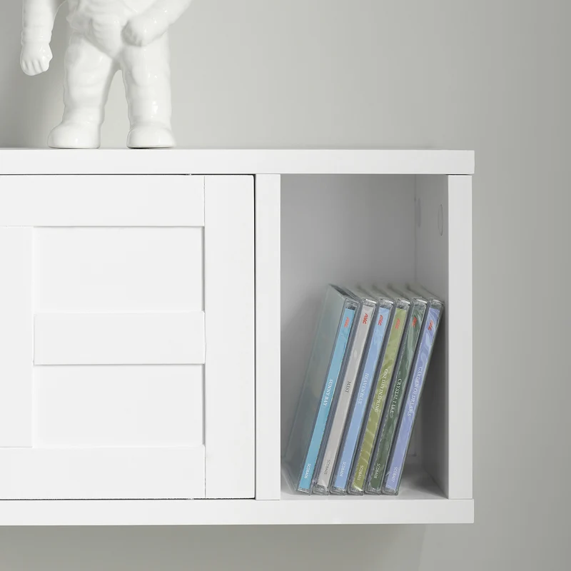 SoBuy FHK18-W Étagère Murale avec 2 Portes Coulissantes, Rangement Optimisé, Design Fonctionnel, Usage Quotidien, Format Pratique – L75×P20×H23 cm, Blanc